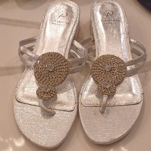 New Adrian Papell Crystal Bling Shimmering Silver Sandals Size 9.5